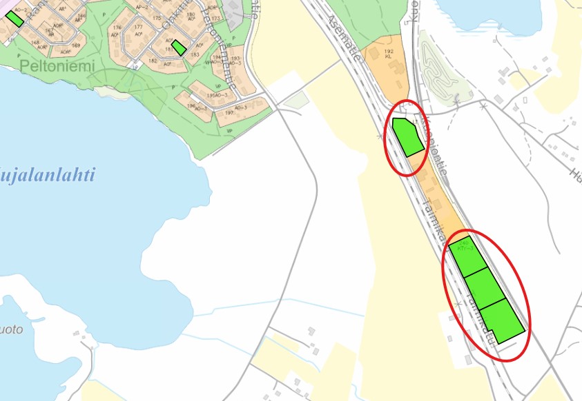 Karttakuva Taimikadun liiketoimintatonteista.